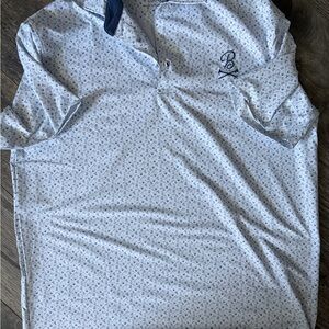 Barstool Golf Men's White Polo Shirt with Navy Microprint Performance